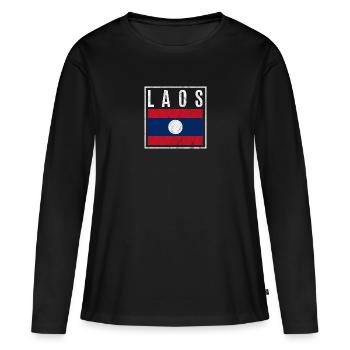Laos - T-shirt manches longues Premium bio Femme - noir - Devant - Julia (174cm)