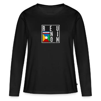 Réunion - T-shirt manches longues Premium bio Femme - noir - Devant - Julia (174cm)