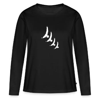Oiseaux Oiseaux Oiseaux Oiseaux Oiseau - T-shirt manches longues Premium bio Femme - noir - Devant - Julia (174cm)