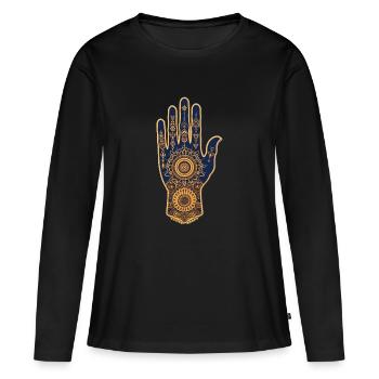 Main de Fatima 2 Petite - T-shirt manches longues Premium bio Femme - noir - Devant - Julia (174cm)