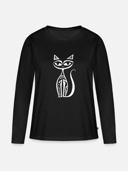 Abstrakte Katze | T Shirt - Frauen Premium Bio Langarmshirt - Schwarz
