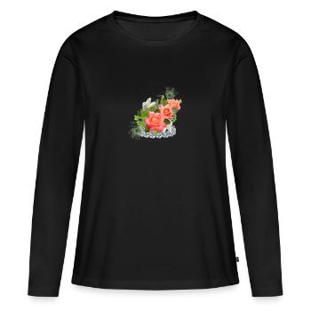 Des fleurs avec des bijoux - T-shirt manches longues Premium bio Femme - noir - Devant - Julia (174cm)