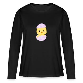 Nettes kleines Küken in einer Eierschale - Frauen Premium Bio Langarmshirt - Schwarz - Vorne - Julia (174cm)