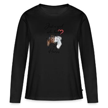 Frau Mädchen Liebe Herz Pferde Reiterin - Frauen Premium Bio Langarmshirt - Schwarz - Vorne - Julia (174cm)