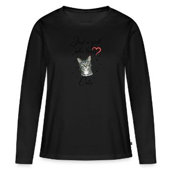 Frau Mädchen Liebe Herz Katze Kätzchen - Frauen Premium Bio Langarmshirt - Schwarz - Vorne - Julia (174cm)