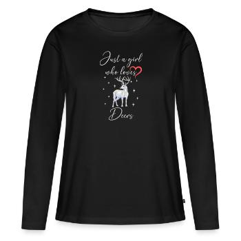 Frau Mädchen Liebe Herz Hirsch - Frauen Premium Bio Langarmshirt - Schwarz - Vorne - Julia (174cm)