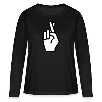 Signe main, doigts croisés, geste - T-shirt manches longues Premium bio Femme - noir - Devant - Julia (174cm)