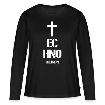 Techno - T-shirt manches longues Premium bio Femme - noir - Devant - Julia (174cm)