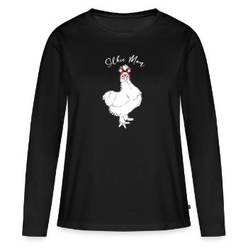 Silkie Mom | Silk Chicken Mama - Women's Premium Organic Long Sleeve Shirt - black - Front - Julia (174cm)