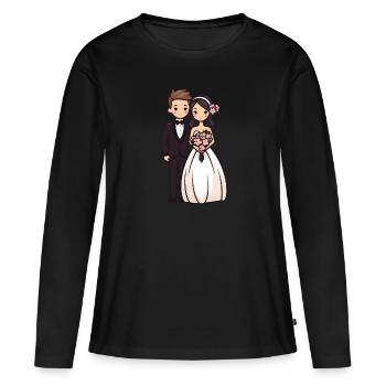 Mariée marié jeunes mariés mariage - T-shirt manches longues Premium bio Femme - noir - Devant - Julia (174cm)