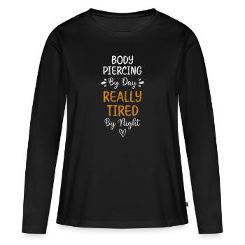 Piercing Stechen Körperschmuck Stecker - Frauen Premium Bio Langarmshirt - Schwarz - Vorne - Julia (174cm)