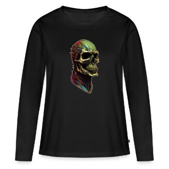 Une tête de mort sympathique - T-shirt manches longues Premium bio Femme - noir - Devant - Julia (174cm)
