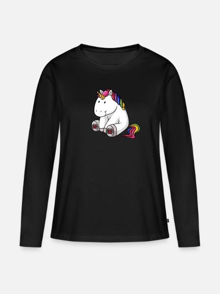 Einhorn Regenbogen - Frauen Premium Bio Langarmshirt - Schwarz