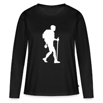 Wanderer Backpacker weiß - Frauen Premium Bio Langarmshirt - Schwarz - Vorne - Julia (174cm)