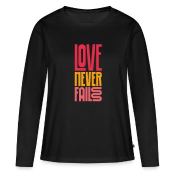 love never fails - Frauen Premium Bio Langarmshirt - Schwarz - Vorne - Julia (174cm)