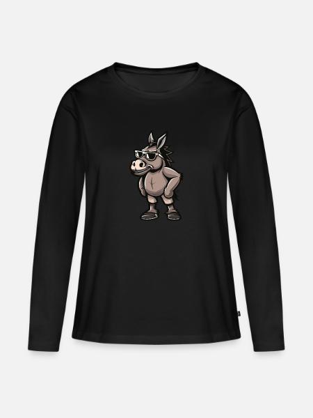 Esel Cool Comic - Frauen Premium Bio Langarmshirt - Schwarz