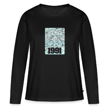 Numéro 1991 - T-shirt manches longues Premium bio Femme - noir - Devant - Julia (174cm)