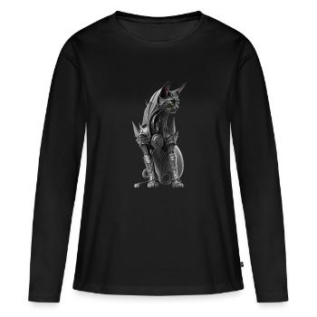 Chat en armure biomécanique - T-shirt manches longues Premium bio Femme - noir - Devant - Julia (174cm)