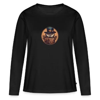 Mister Eule - Frauen Premium Bio Langarmshirt - Schwarz - Vorne - Julia (174cm)