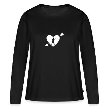 Cœur avec flèche - Joueur de fléchettes - - T-shirt manches longues Premium bio Femme - noir - Devant - Julia (174cm)