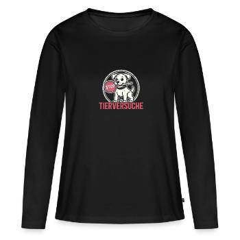 Stop gegen Tierversuche - Frauen Premium Bio Langarmshirt - Schwarz - Vorne - Julia (174cm)