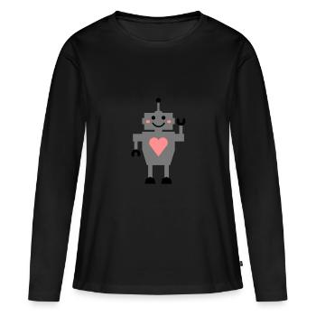 Robot ondulant avec antenne et coeur - T-shirt manches longues Premium bio Femme - noir - Devant - Julia (174cm)