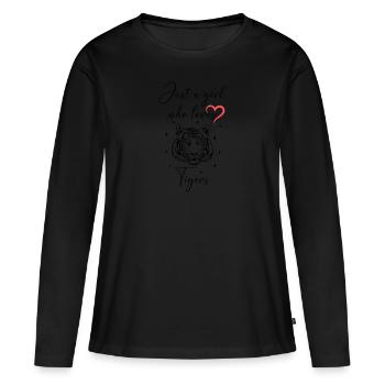 Frau Mädchen Liebe Herz Tiger - Frauen Premium Bio Langarmshirt - Schwarz - Vorne - Julia (174cm)