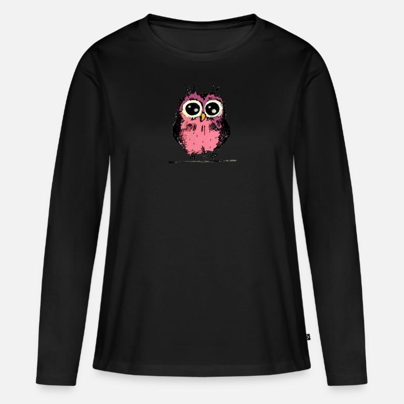 Niedliche rosa Eule - Frauen Premium Bio Langarmshirt - Schwarz