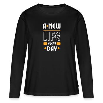 Une nouvelle vie chaque jour - T-shirt manches longues Premium bio Femme - noir - Devant - Julia (174cm)