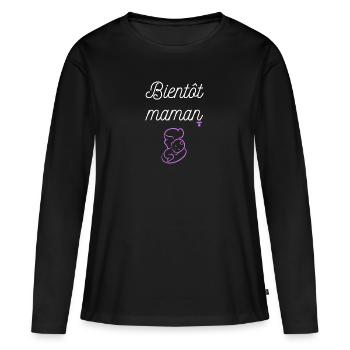 Bientôt maman - T-shirt manches longues Premium bio Femme - noir - Devant - Julia (174cm)
