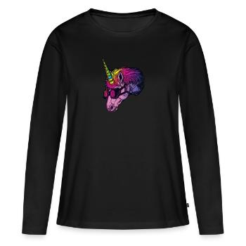Licorne avec corne colorée - T-shirt manches longues Premium bio Femme - noir - Devant - Julia (174cm)
