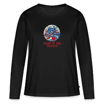Année du Dragon,Dragon,Dragon,Dragon,Année du Dragon - T-shirt manches longues Premium bio Femme - noir - Devant - Julia (174cm)