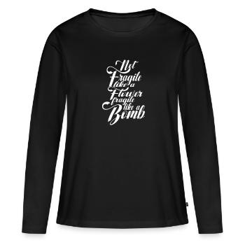 Pas fragile comme une fleur, mais un - T-shirt manches longues Premium bio Femme - noir - Devant - Julia (174cm)