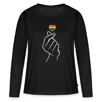 Pride Herz Regenborgen Fingerherz  - Frauen Premium Bio Langarmshirt - Schwarz - Vorne - Julia (174cm)