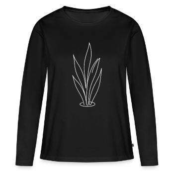 Blatt-Silhouette Pflanzendesign - Frauen Premium Bio Langarmshirt - Schwarz - Vorne - Julia (174cm)