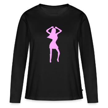 Femme fêtarde rose - T-shirt manches longues Premium bio Femme - noir - Devant - Julia (174cm)