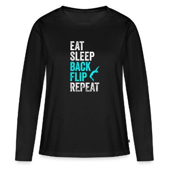 Manger dormir dos flip répéter chemise gymnastique tee - T-shirt manches longues Premium bio Femme - noir - Devant - Julia (174cm)
