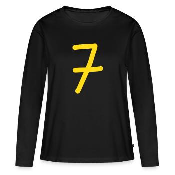 7 Numéro sept numéro jaune anniversaire - T-shirt manches longues Premium bio Femme - noir - Devant - Julia (174cm)