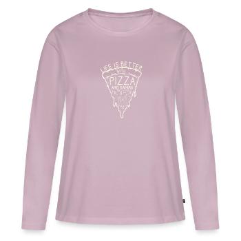 Conception de jeux vidéo pour les joueurs Perfect Pizza - T-shirt manches longues Premium bio Femme - rose poudré - Devant - Julia (174cm)