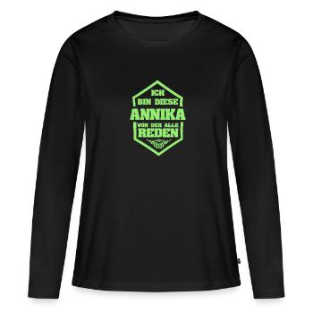 Annika als Rufname - Frauen Premium Bio Langarmshirt - Schwarz - Vorne - Julia (174cm)