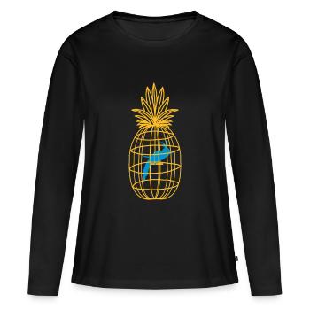 naturecontest cage ananas et oiseau - T-shirt manches longues Premium bio Femme - noir - Devant - Julia (174cm)