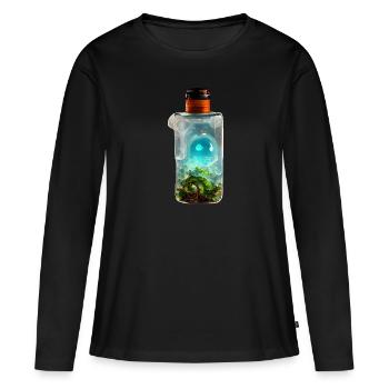 Eau-de-vie de bouteille - T-shirt manches longues Premium bio Femme - noir - Devant - Julia (174cm)