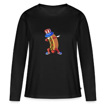 Hot Dog Snack - Women's Premium Organic Long Sleeve Shirt - black - Front - Julia (174cm)