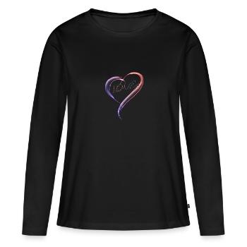 Coeur dessin rétro - T-shirt manches longues Premium bio Femme - noir - Devant - Julia (174cm)
