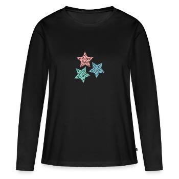 STERN. STERNE. STERN. STERNE. FEST. JAHRESTAG - Frauen Premium Bio Langarmshirt - Schwarz - Vorne - Julia (174cm)