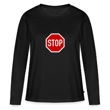 stop - Frauen Premium Bio Langarmshirt - Schwarz - Vorne - Julia (174cm)