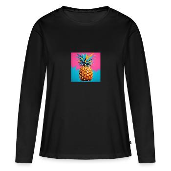 Ananas POP ART - T-shirt manches longues Premium bio Femme - noir - Devant - Julia (174cm)