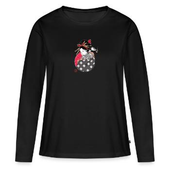 Geisha tatouée qui fume - T-shirt manches longues Premium bio Femme - noir - Devant - Julia (174cm)