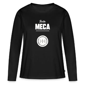 Boite Meca - T-shirt manches longues Premium bio Femme - noir - Devant - Julia (174cm)