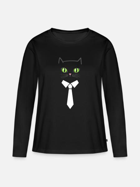 Businesskatze im Anzug - Frauen Premium Bio Langarmshirt - Schwarz